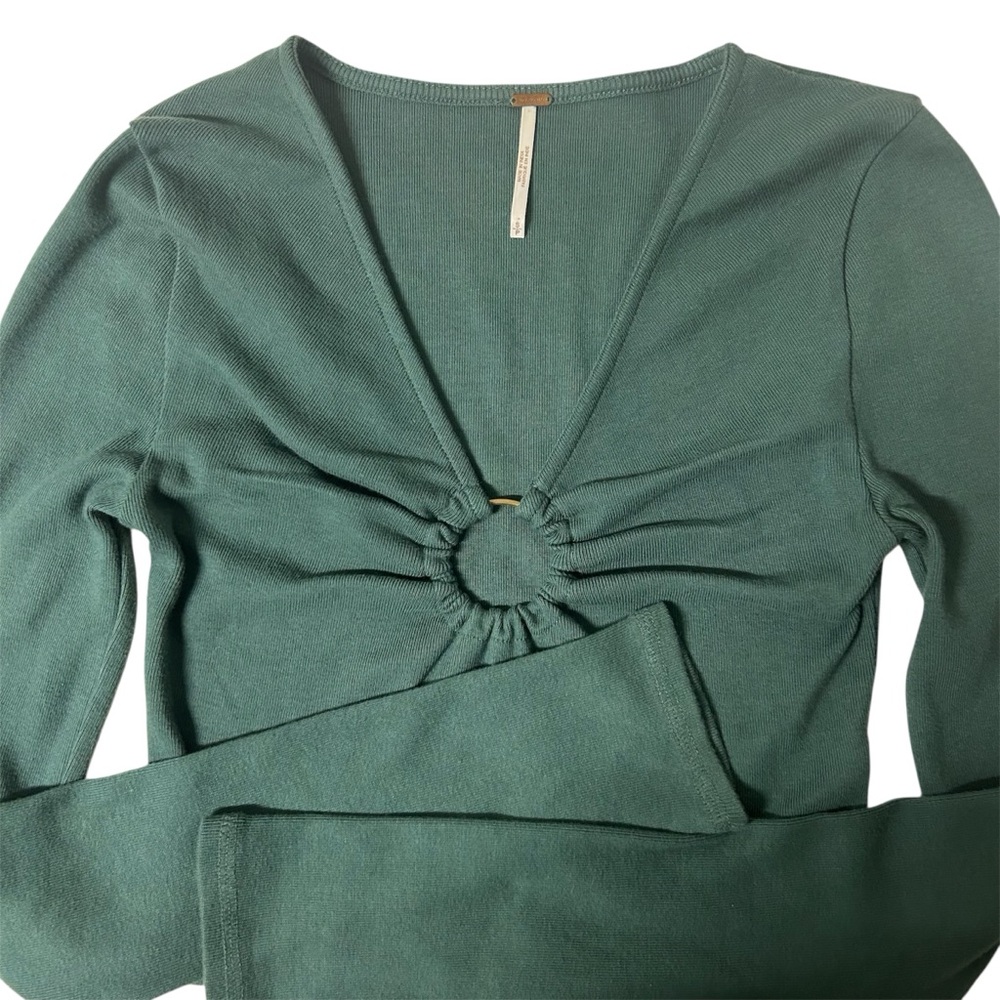 Free People Teal Long Sleeve Crop Top with Ring Detail - Picture 5 of 7